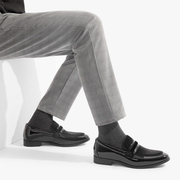 Men's Tuxedo Vegan Leather Slip-On Loafers - BLACK - 7
